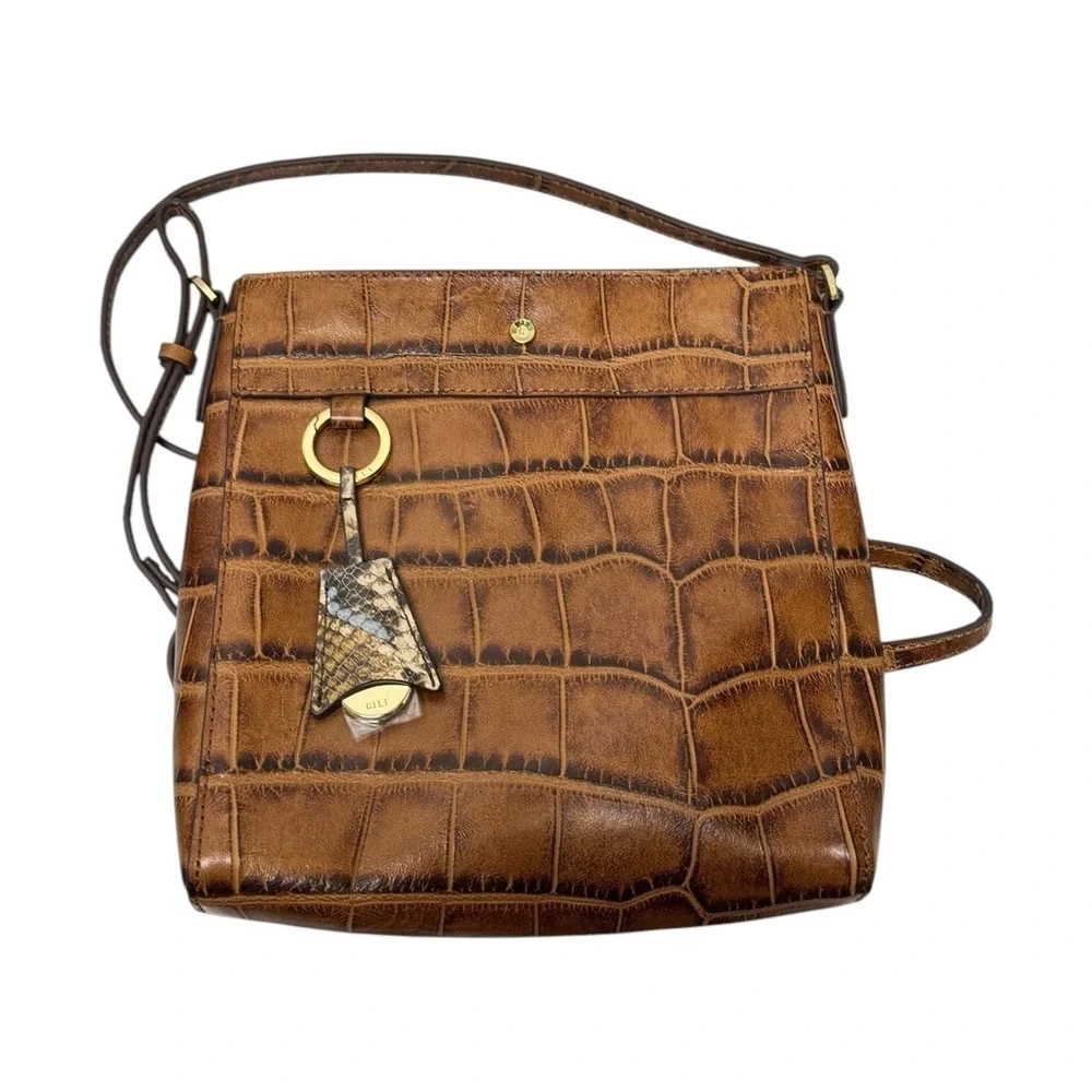 NWOT G.l.L.I. Croco Brown Leather North/ South Andria Crossbody